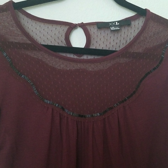 Forever 21 bubble sleeve burgundy embellished top large - Picture 2 of 7